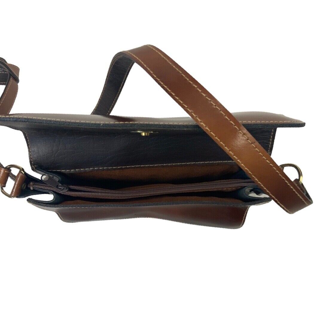 Vintage 80s 90s Brown Shiny Leather Mini Cross Body Bag
