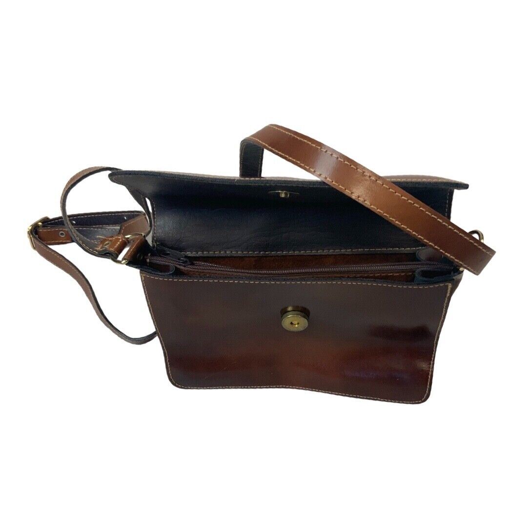 Vintage 80s 90s Brown Shiny Leather Mini Cross Body Bag