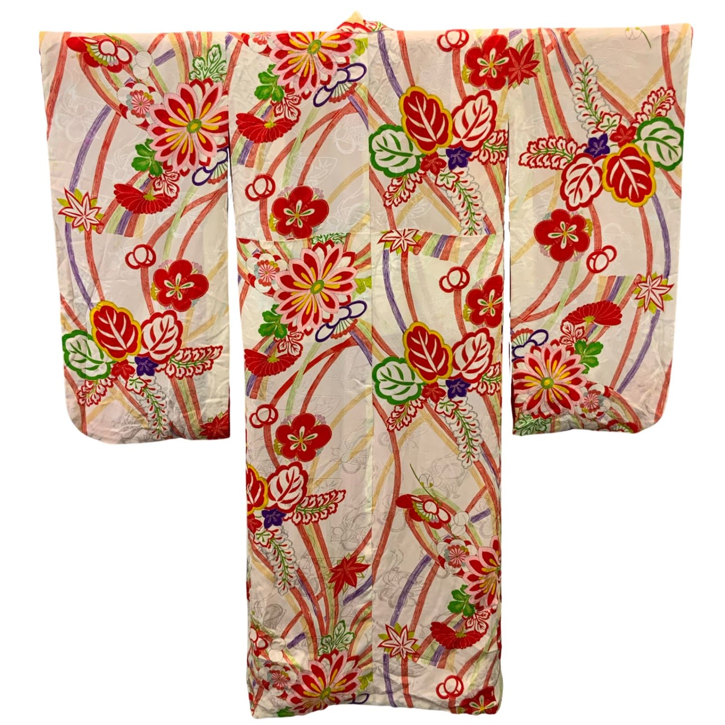 Vintage 70s 80s Pink Red Silk Geometric Komon Showa Kimono 12 M