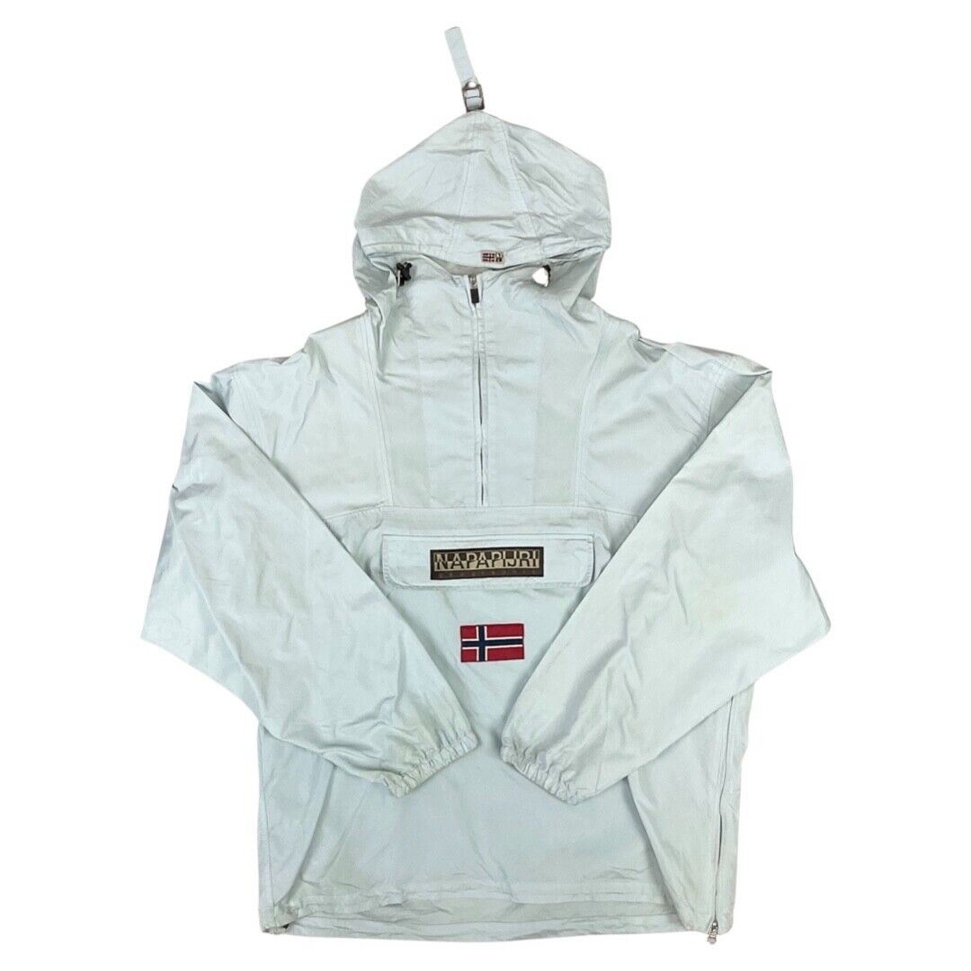 Y2K Light Blue Napapijri Geographic Rainforest 1/4 Zip Windbreaker XXL