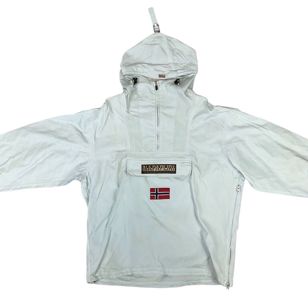 Y2K Light Blue Napapijri Geographic Rainforest 1/4 Zip Windbreaker XXL