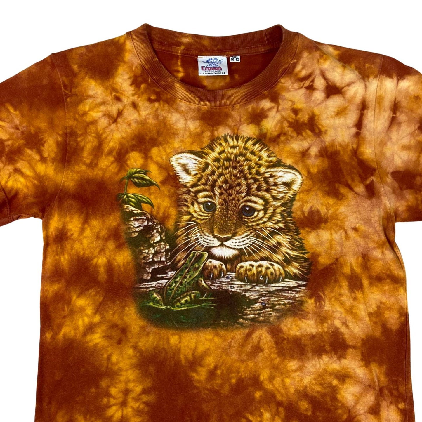 Y2k Orange Tie Dye Tiger Cub Graphic Print T-Shirt Small