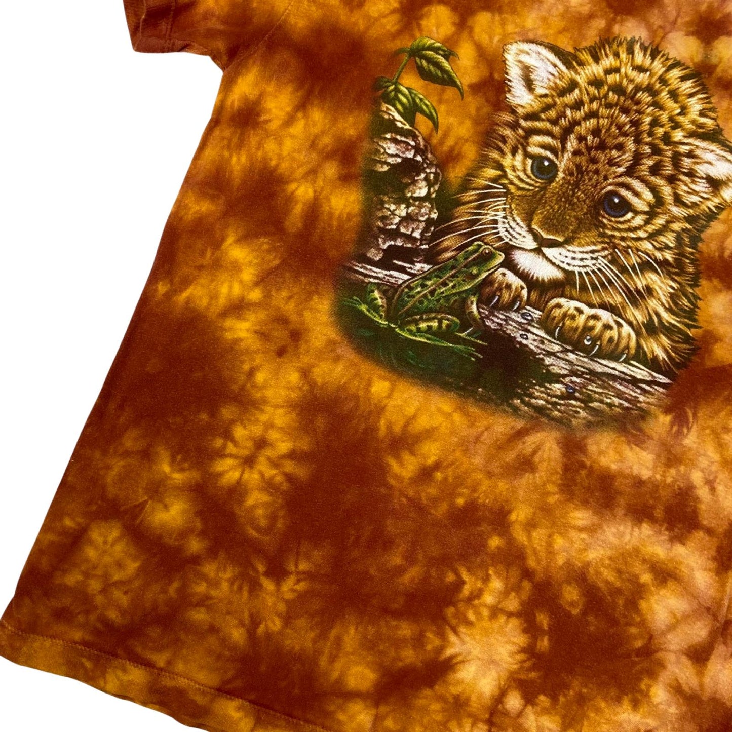 Y2k Orange Tie Dye Tiger Cub Graphic Print T-Shirt Small