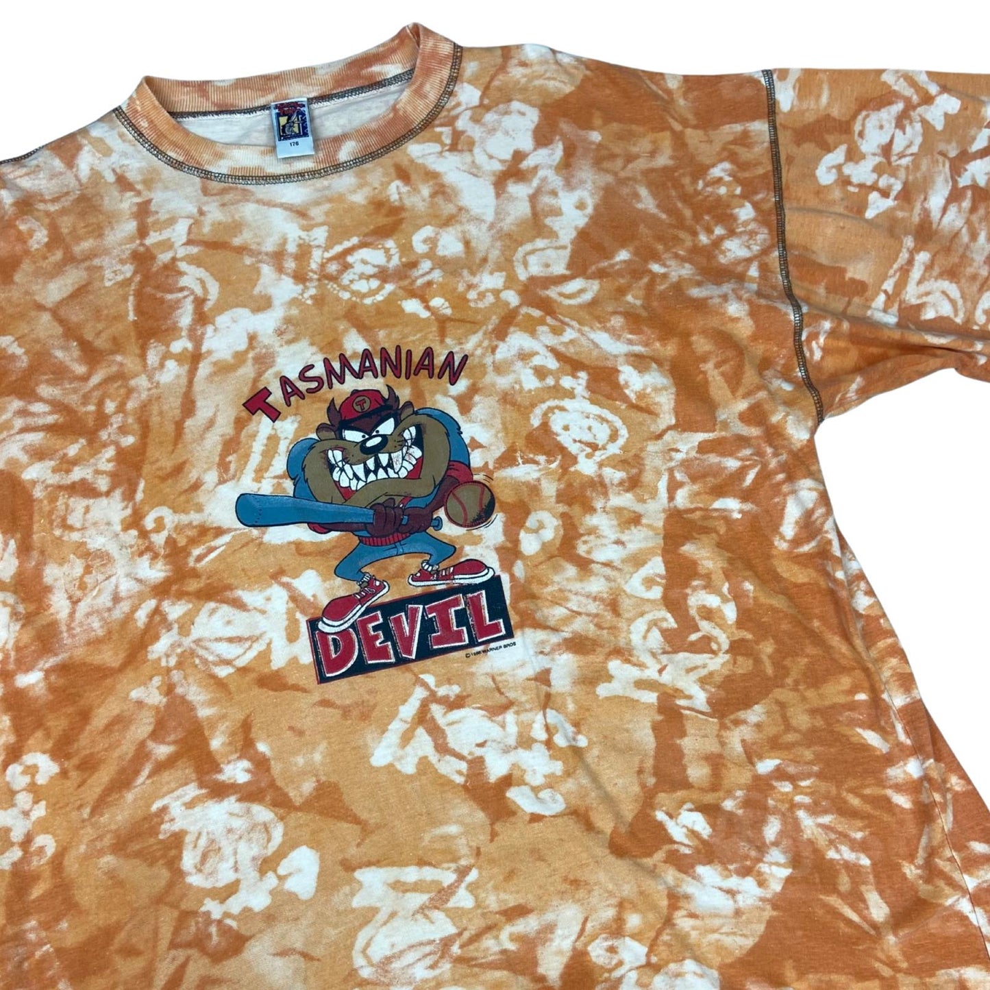 Vintage 1996 Orange Tie Dye Tasmanian Devil 'Baseball Battle' Graphic Tee Large