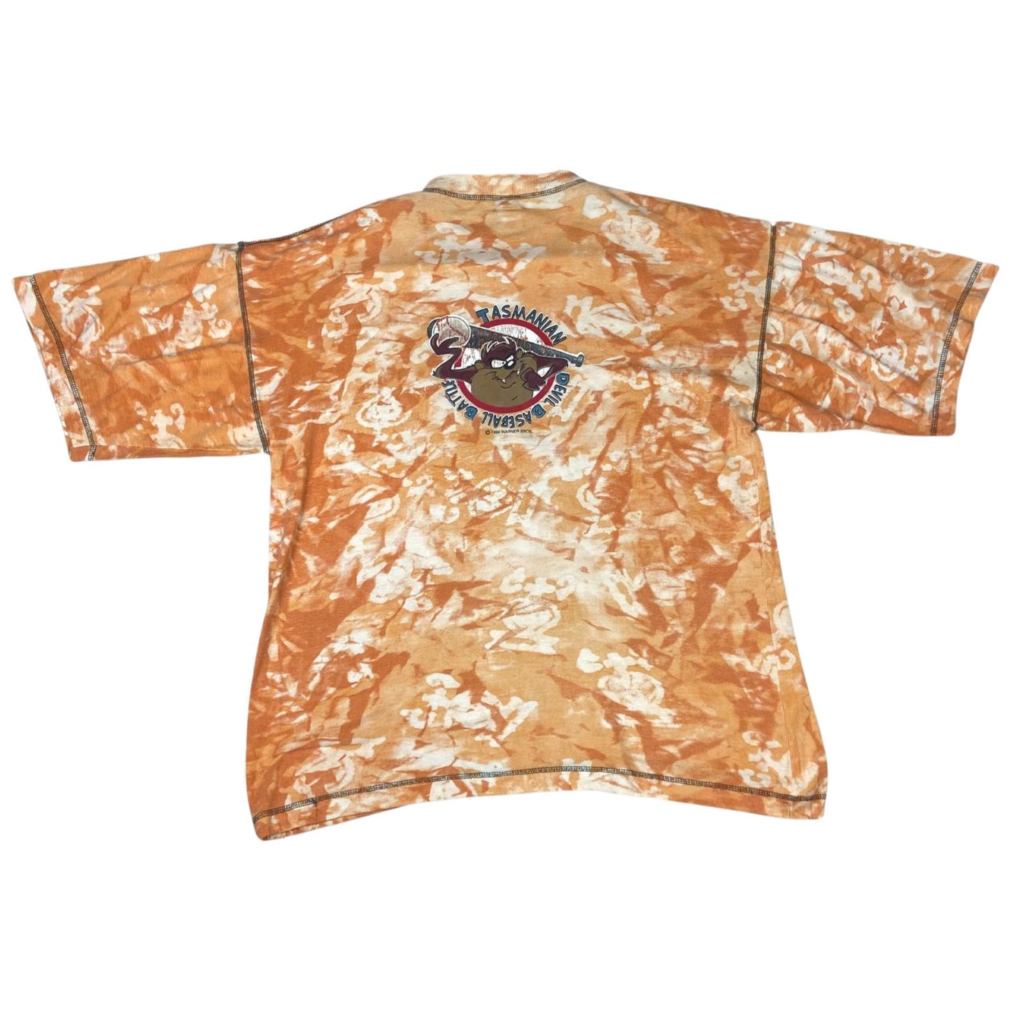 Vintage 1996 Orange Tie Dye Tasmanian Devil 'Baseball Battle' Graphic Tee Large