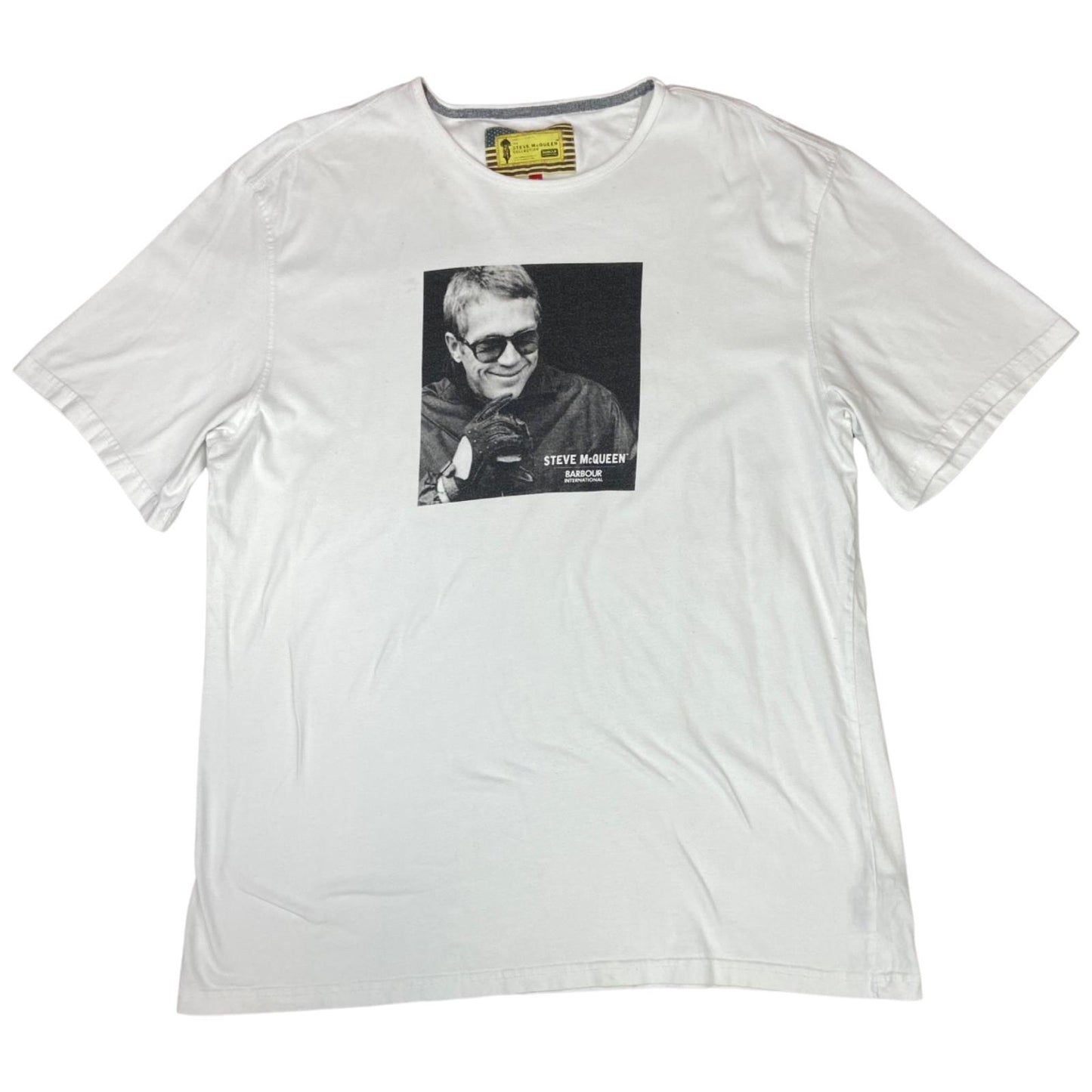 Y2k White Barbour International The Steve McQueen Collection Graphic T-Shirt XXL