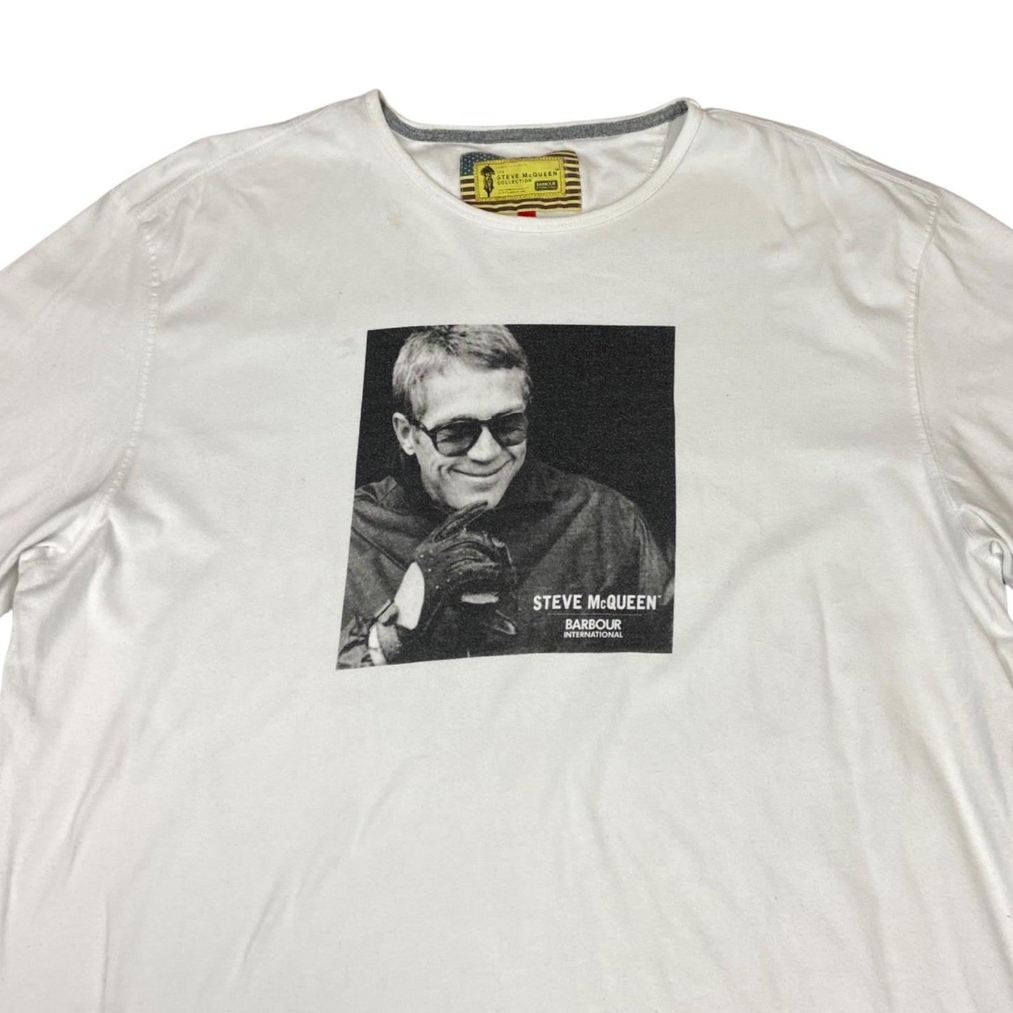 Y2k White Barbour International The Steve McQueen Collection Graphic T-Shirt XXL