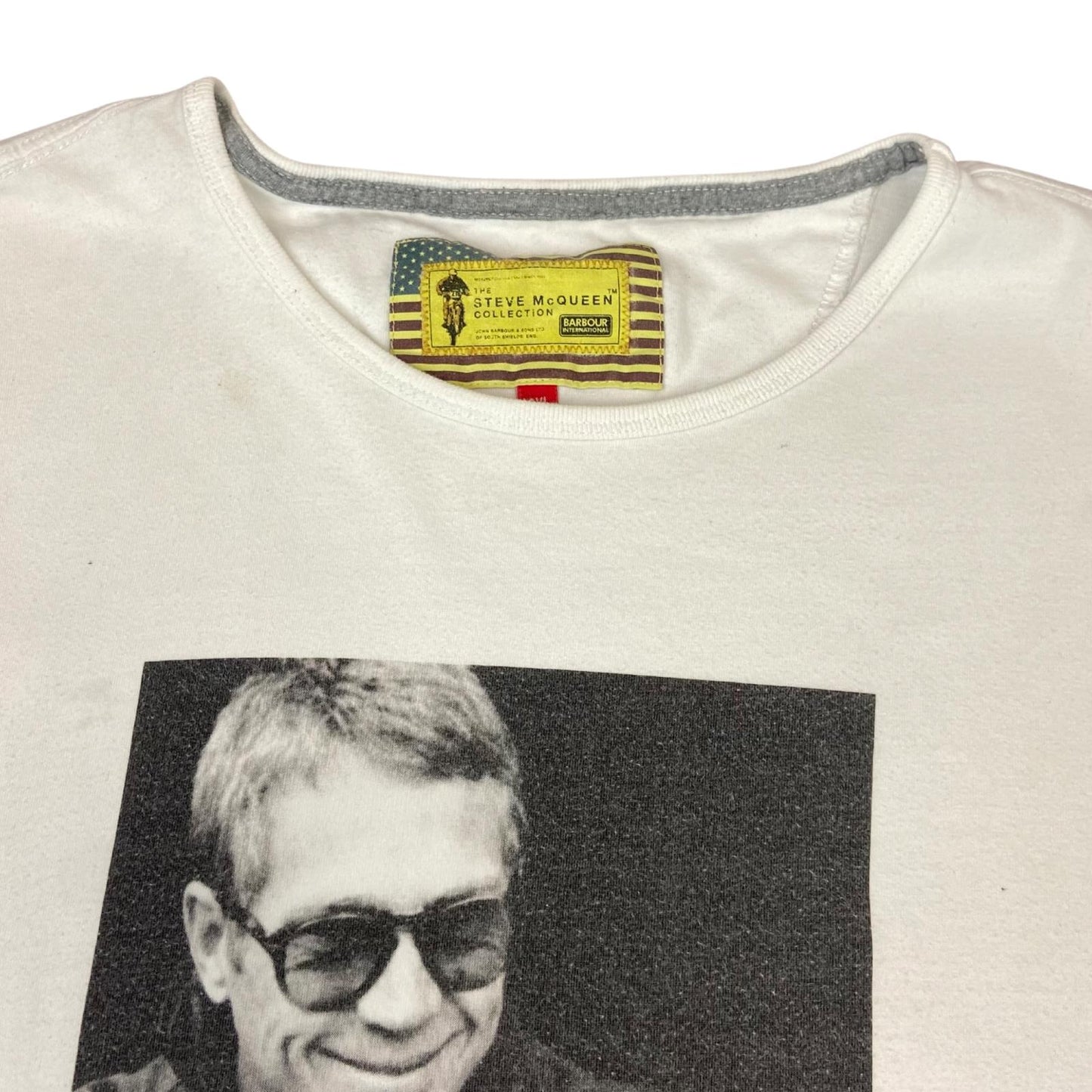 Y2k White Barbour International The Steve McQueen Collection Graphic T-Shirt XXL