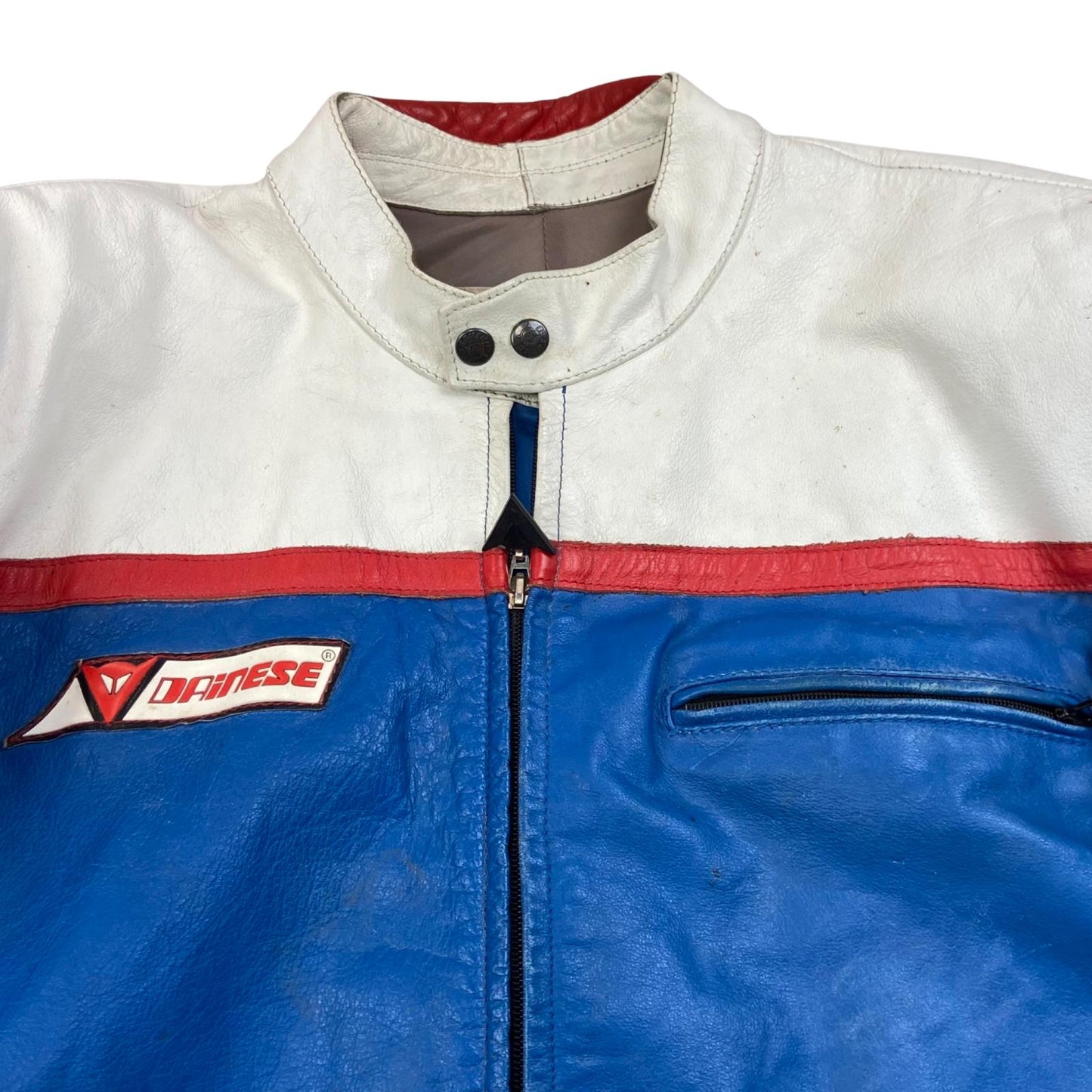 VTG 80s DAINESE ITALY LEATHER BIKER JACKET ZIP MOTORCYCLE RACING ROCKER 44” L