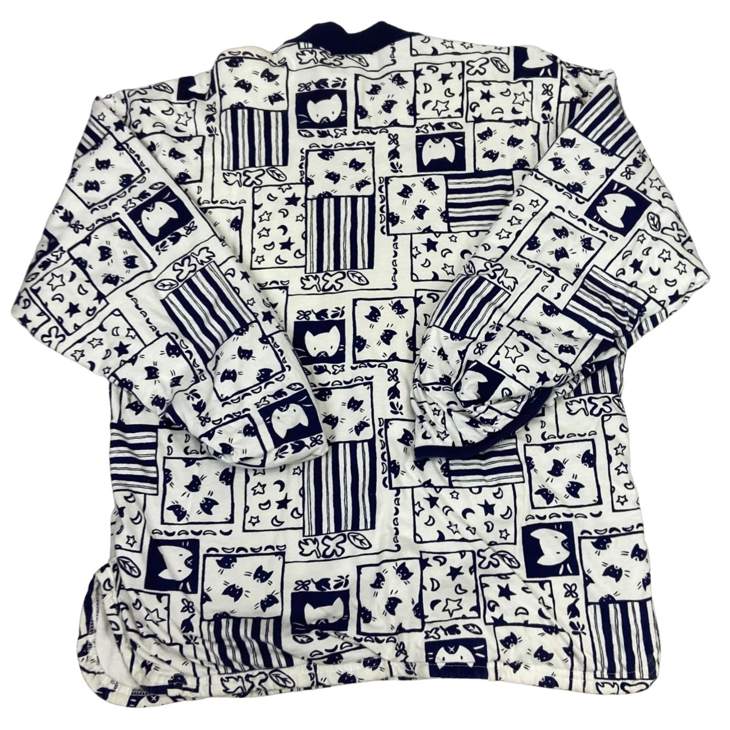 Vintage 80s 90s White Blue Etam Graphic Patterned Sweater Jumper Pullover L 16