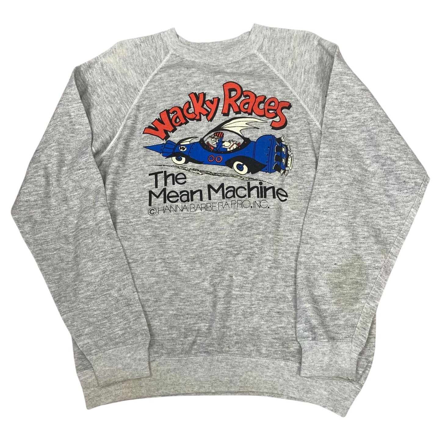 Vintage 80s Grey Wacky Races Dick Dastardly Printed Graphic Sweater Jumper M