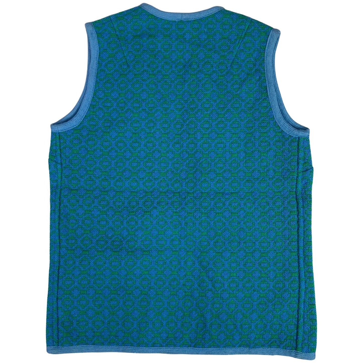 Vintage 60s 70s Blue Welsh Wool Waistcoat Geometric Patterned Tapestries M 12 14