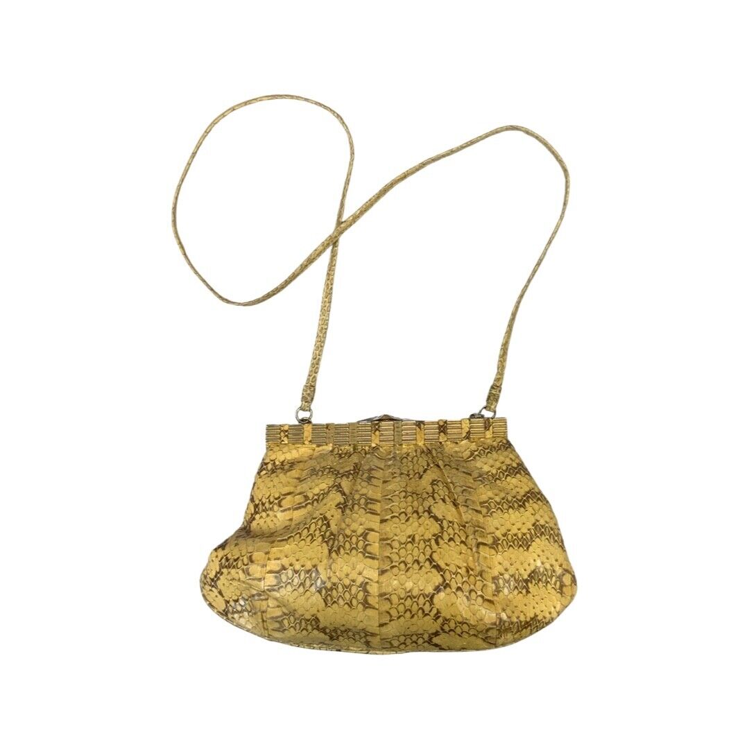 VINTAGE 80S 70S BEIEGE CREAM GOLD FAUX SNAKESKIN CROSSBODY BAG
