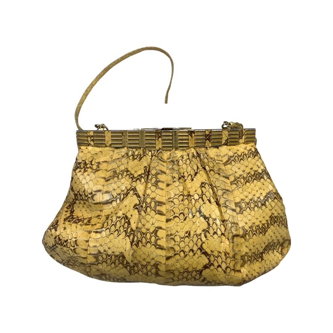 VINTAGE 80S 70S BEIEGE CREAM GOLD FAUX SNAKESKIN CROSSBODY BAG