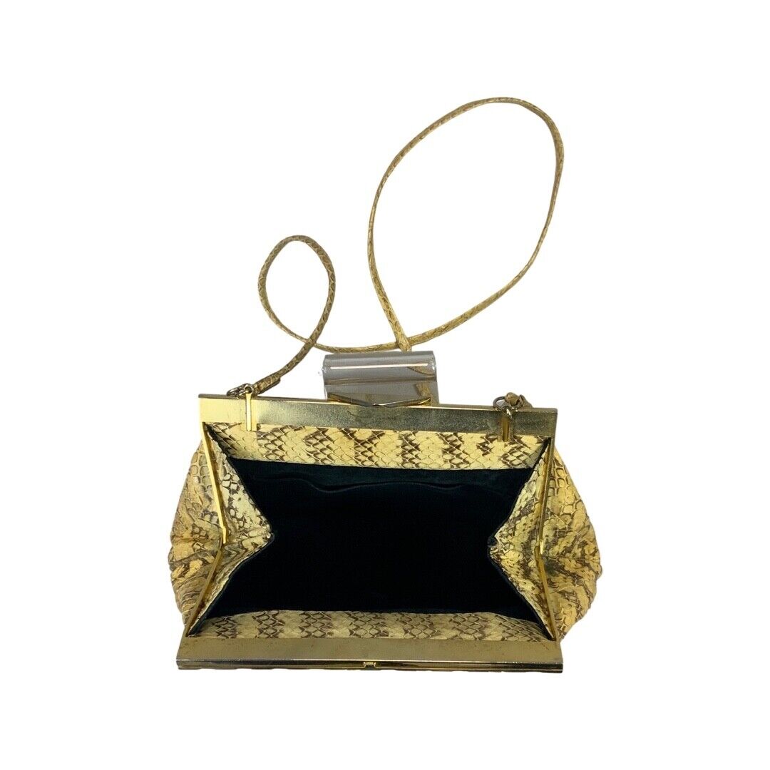 VINTAGE 80S 70S BEIEGE CREAM GOLD FAUX SNAKESKIN CROSSBODY BAG