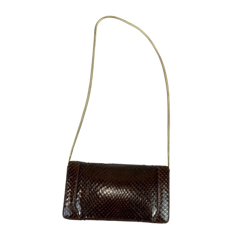 VINTAGE 70S 80S BROWN GOLD FAUX SNAKESKIN LEATHER SHOULDER HANDBAG
