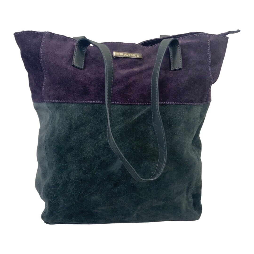 VINTAGE 90S 00S GREY PURPLE TWO TONE CONTRAST STITCH SUEDE TOTE BAG