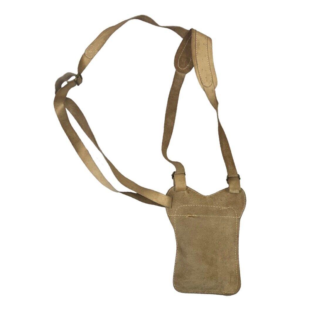 VINTAGE 80S 90S CREAM LEATHER SUEDE HARNESS HOLSTER CROSS BODY BAG