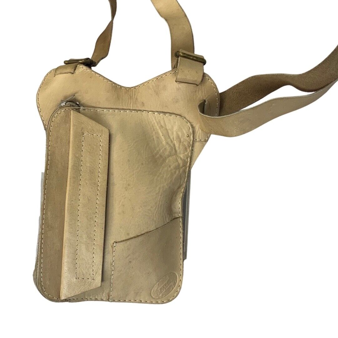 VINTAGE 80S 90S CREAM LEATHER SUEDE HARNESS HOLSTER CROSS BODY BAG
