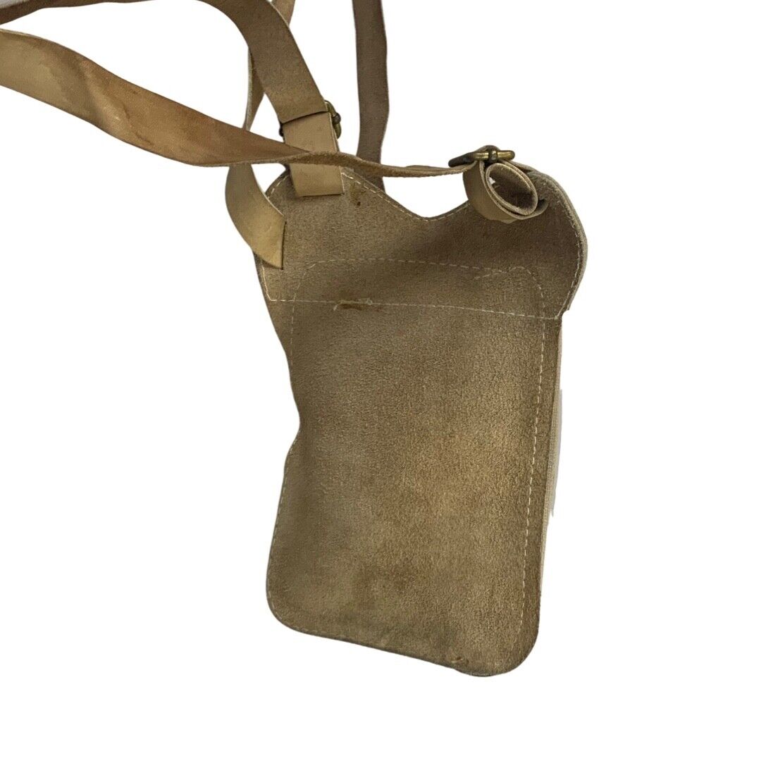 VINTAGE 80S 90S CREAM LEATHER SUEDE HARNESS HOLSTER CROSS BODY BAG