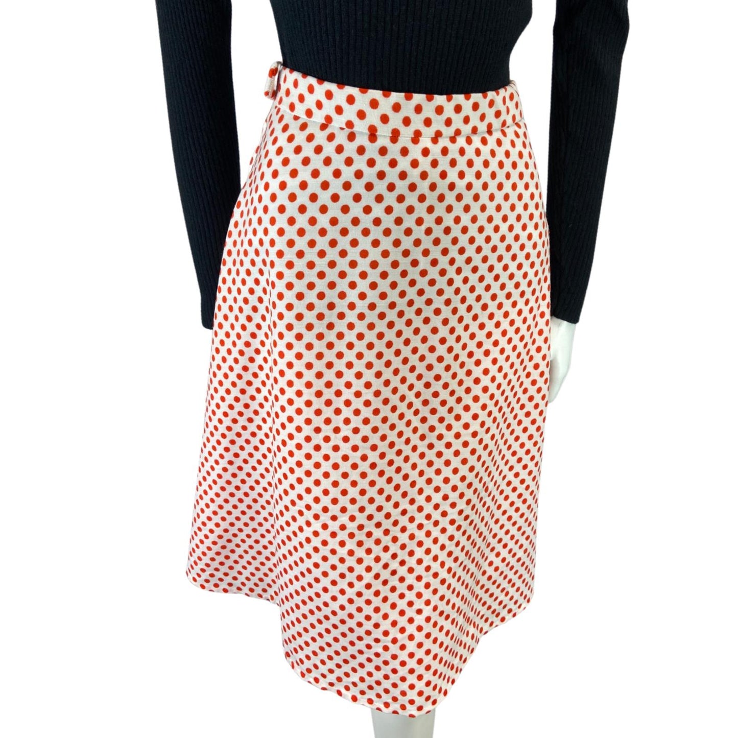 VINTAGE 70s 80S WHITE RED POLKA DOT SWING MIDI SKIRT 8 10 S