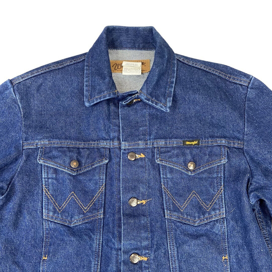 VTG 1980s WRANGLER DENIM JACKET TRUCKER WESTERN MOD ROCKABILLY 40” M