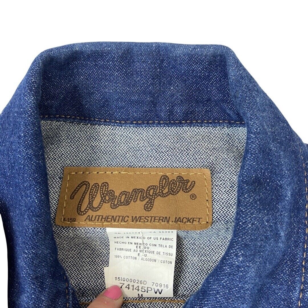 VTG 1980s WRANGLER DENIM JACKET TRUCKER WESTERN MOD ROCKABILLY 40” M