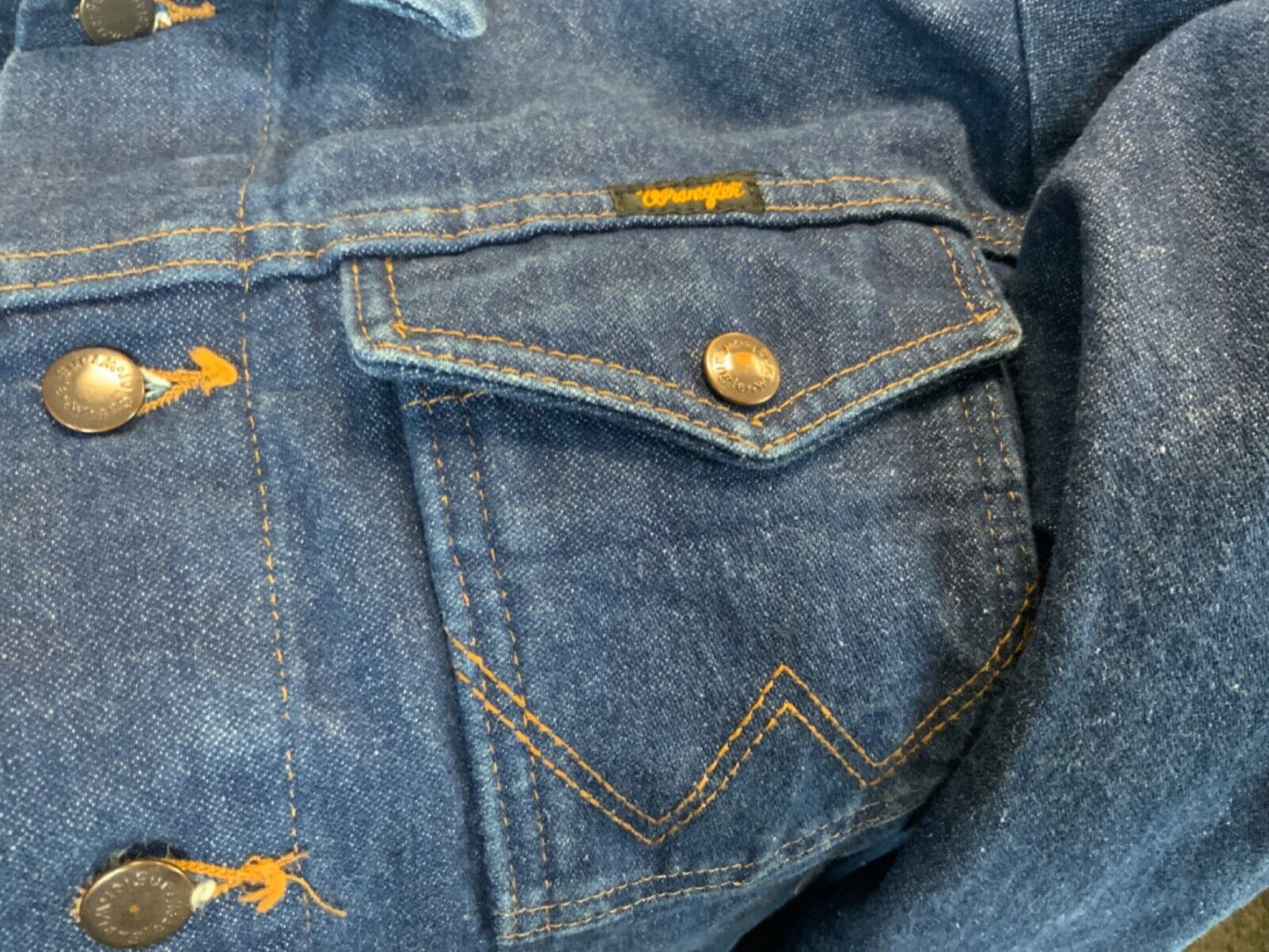 VTG 1980s WRANGLER DENIM JACKET TRUCKER WESTERN MOD ROCKABILLY 40” M