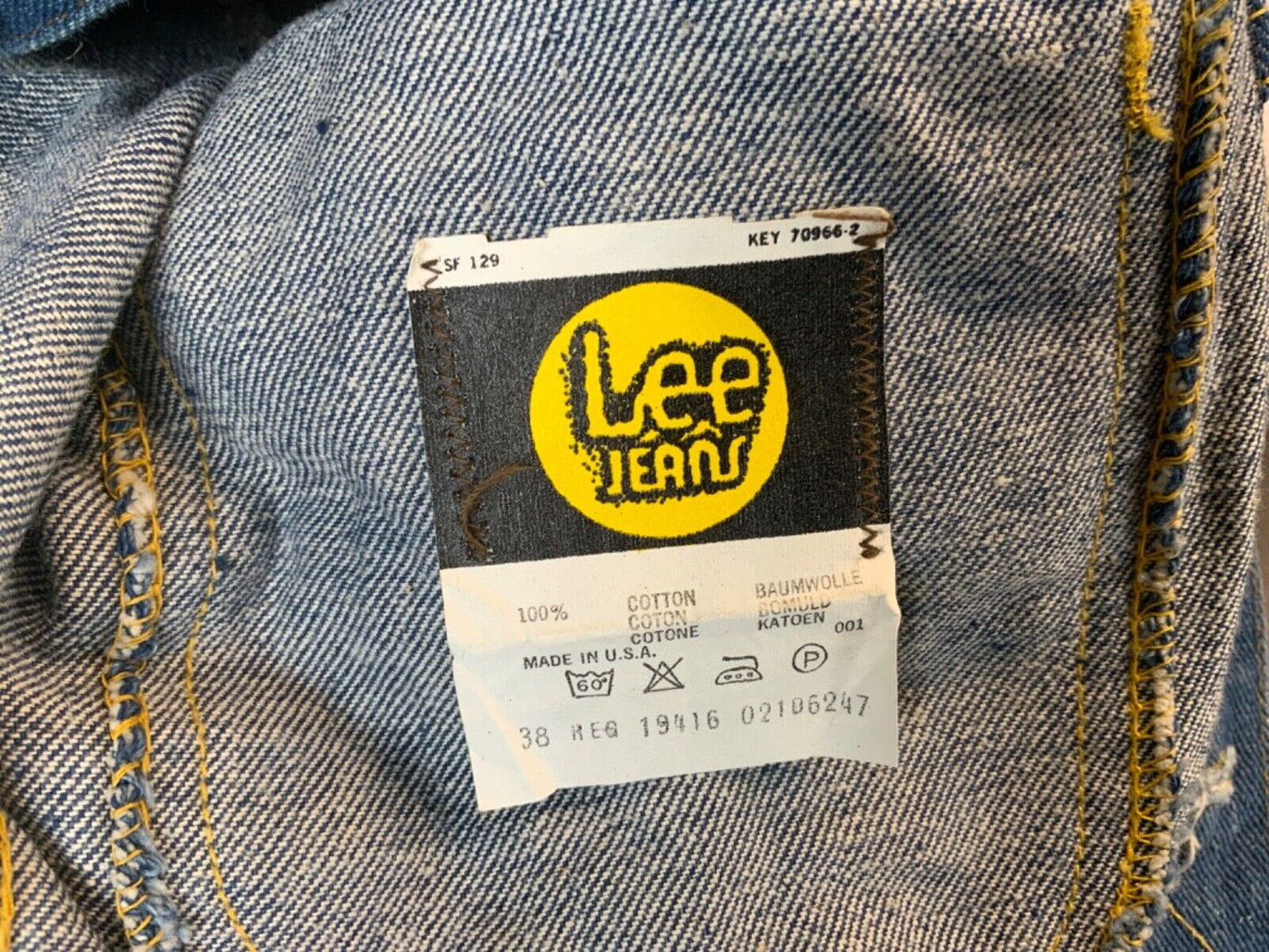 RARE VTG EARLY 1970s USA MADE LEE JEANS TRUCKER STIFF DENIM JACKET 34” XS