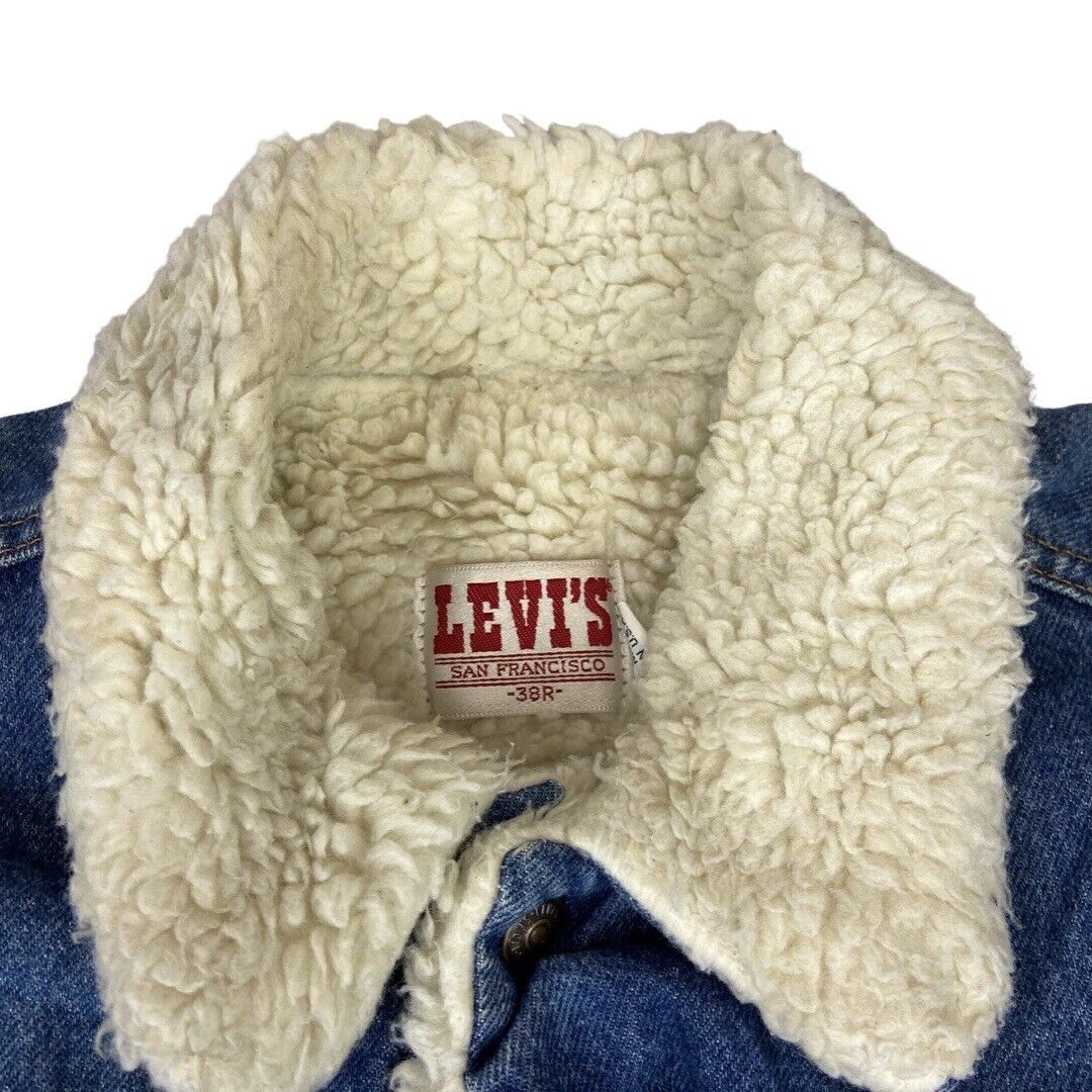 VTG USA LEVIS SHERPA LINED DENIM TRUCKER CHORE JACKET COAT ROCKABILLY 38”