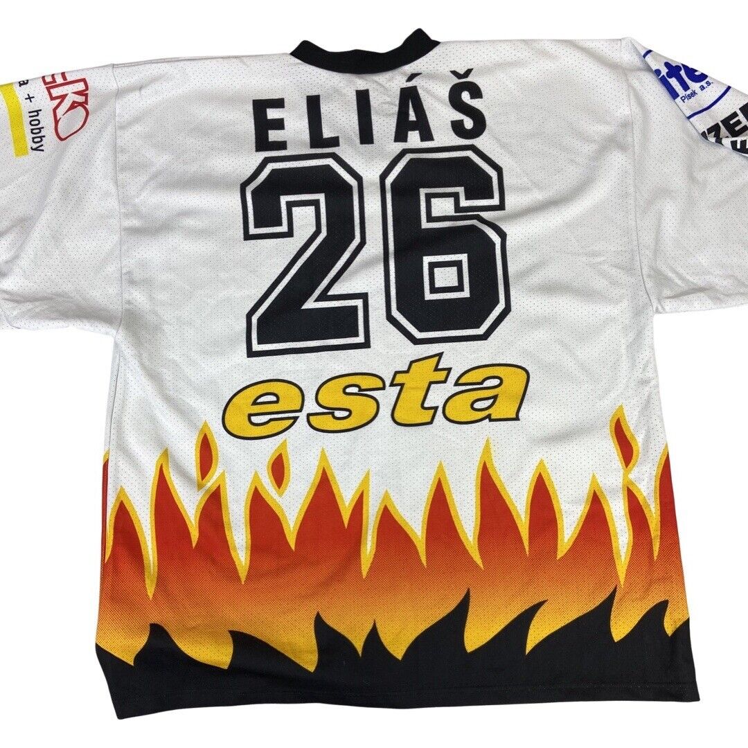 Autographed Patrik Eliáš Flaming White Hockey Jersey NHL XXXL