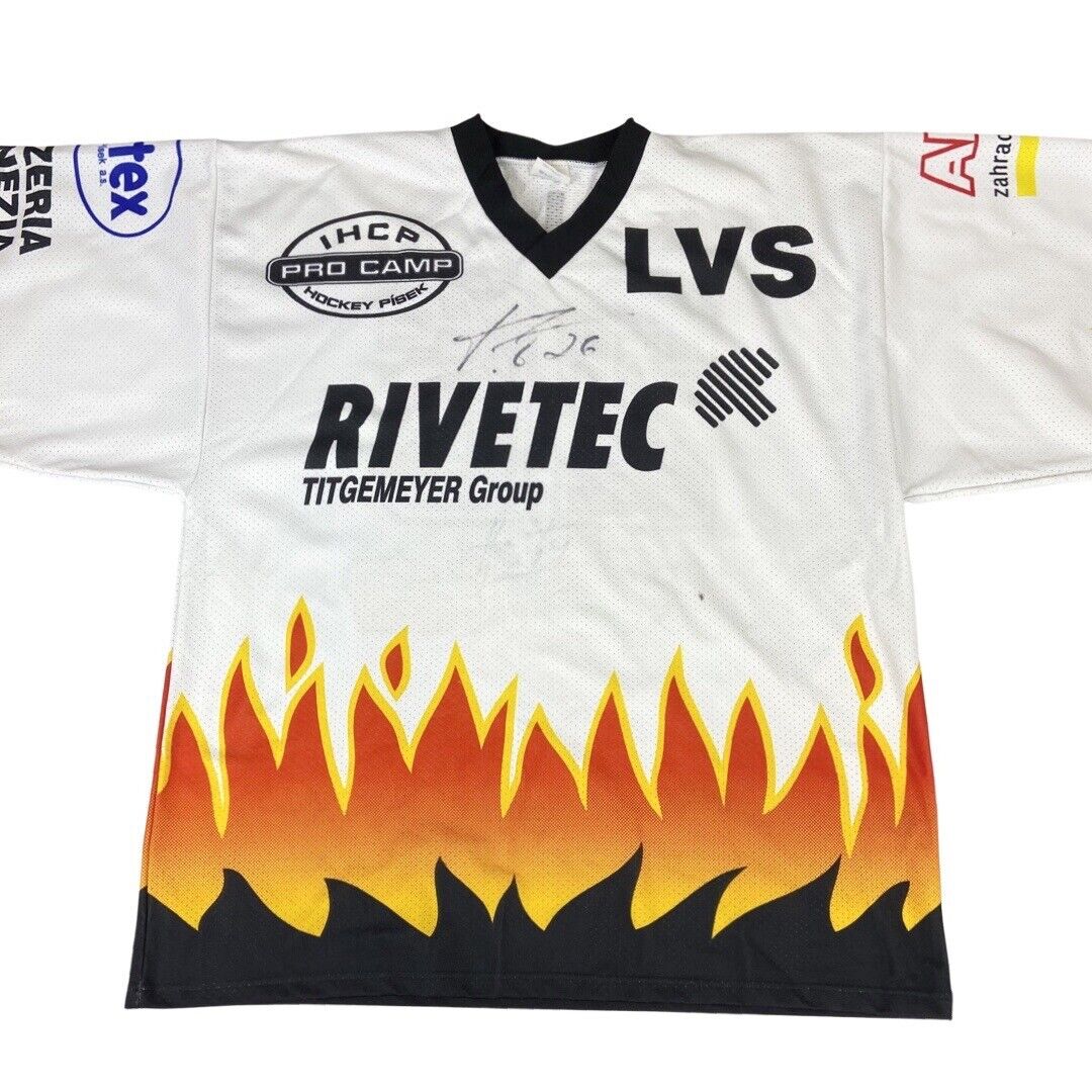 Autographed Patrik Eliáš Flaming White Hockey Jersey NHL XXXL