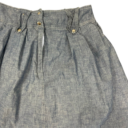 Vintage Blue Chambray Pleated Midi Skirt 10