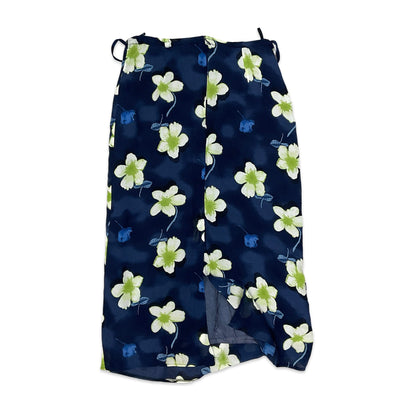 Navy Floral Print Midi Skirt 12