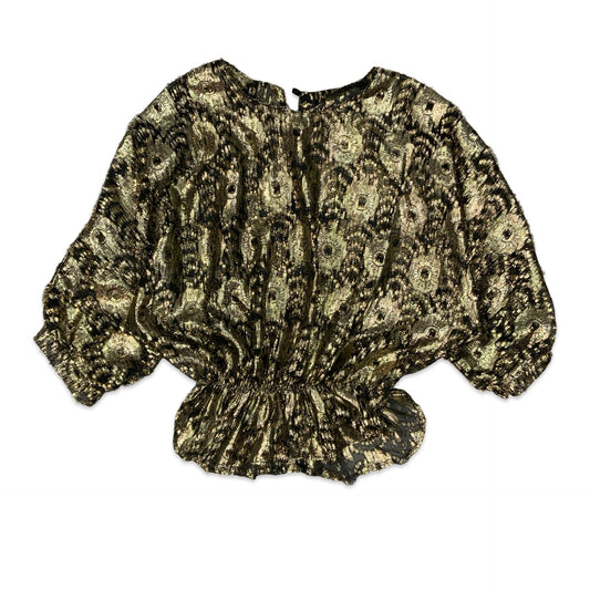 80s Black & Gold 3/4 Sleeve Blouse 10 12