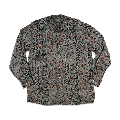 Vintage Black, Grey, and Orange Abstract Print Shirt XL