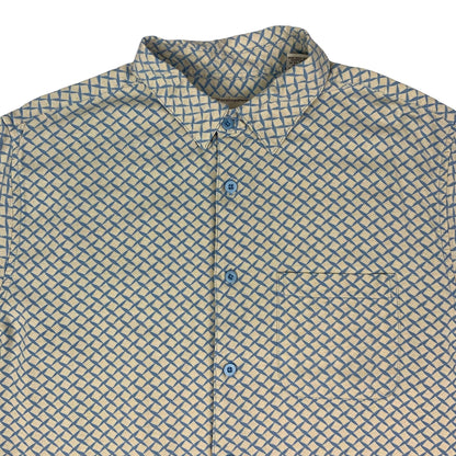 80s Blue & Beige Silk Shirt XL