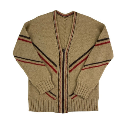 Vintage 70s Tan Zip-Up Cardigan S M 12 14