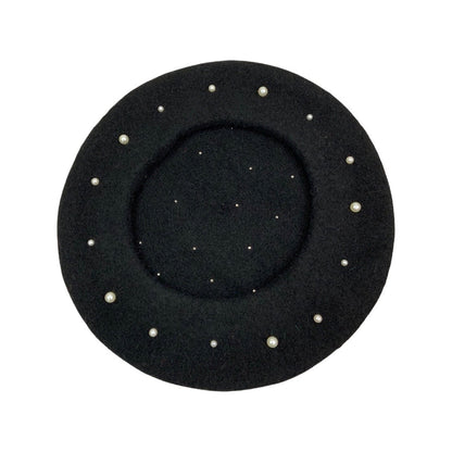 Vintage Black Faux Pearl Beret