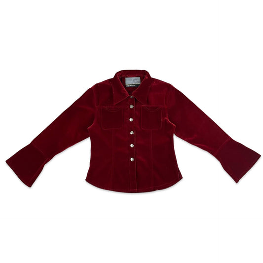 Vintage 90s Red Velvet Cord Bell Sleeve Shirt 12 14