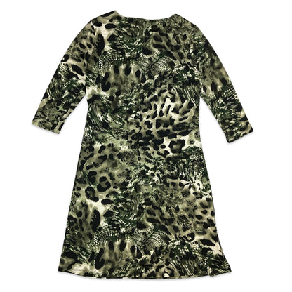 90s Y2K Green & Black Animal Print Midi Dress