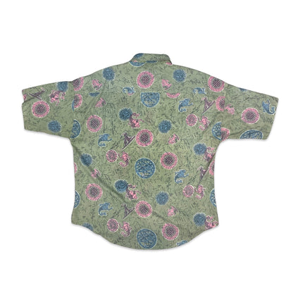 80s Baby Blue & Pink Sea Print Shirt L