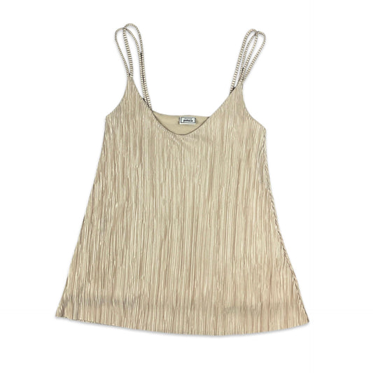 Vintage Champagne Gold Pleated Spaghetti Strap Top 6