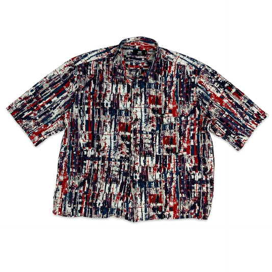 Vintage White Red & Blue Print Shirt S M
