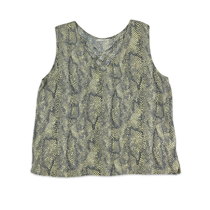 90s Y2K Green & Black Snake Print Vest Top 8 10 12 14 16
