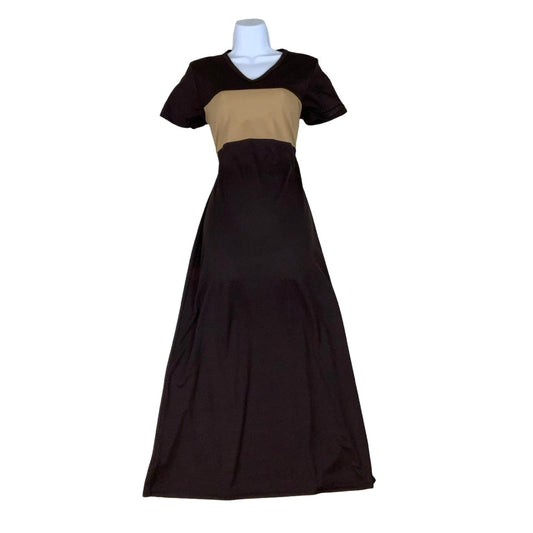Vintage 90s Y2K ‘New Look’ Brown Beige V-Neck Maxi Dress 8 10