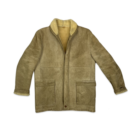 Vintage 80s Cream Sheepskin Shearling Coat M