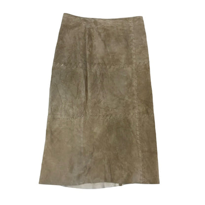 Vintage 70s 80s ‘Miss Etam’ Beige Embroidered Suede Midi Skirt 10 12