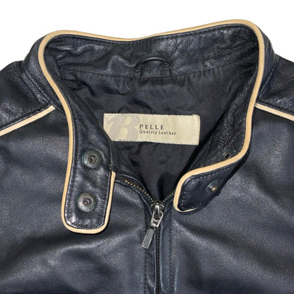 Vintage 90s Pelle Black Leather Biker Jacket 12 S