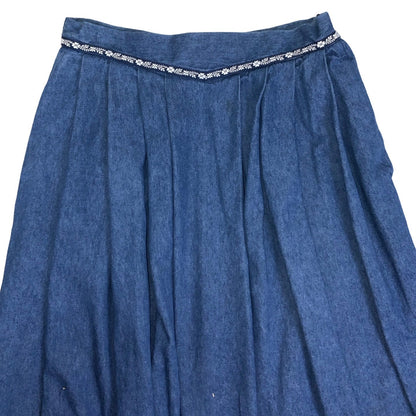 Vintage 70s 80s 'Heller-Sport' Blue White Embroidered Denim Midi Shirt 8 10